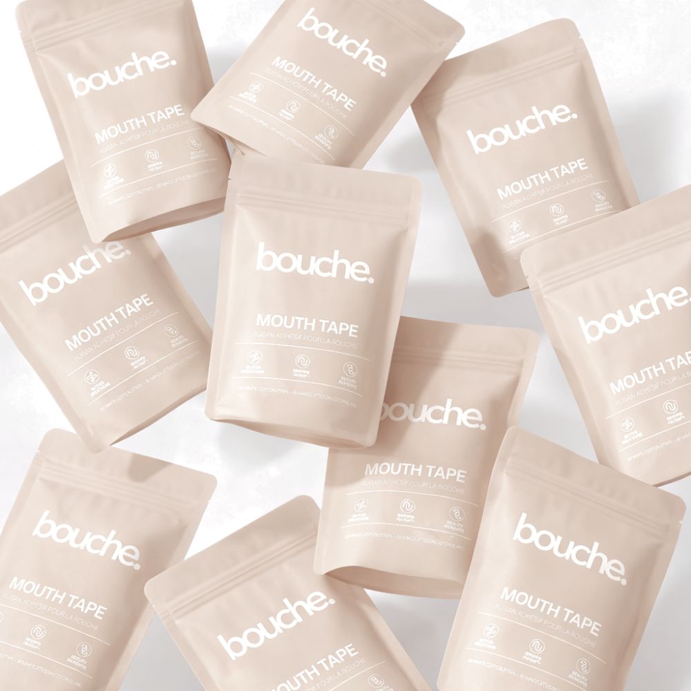 Multiple packages of bouche mouth tape on a white background