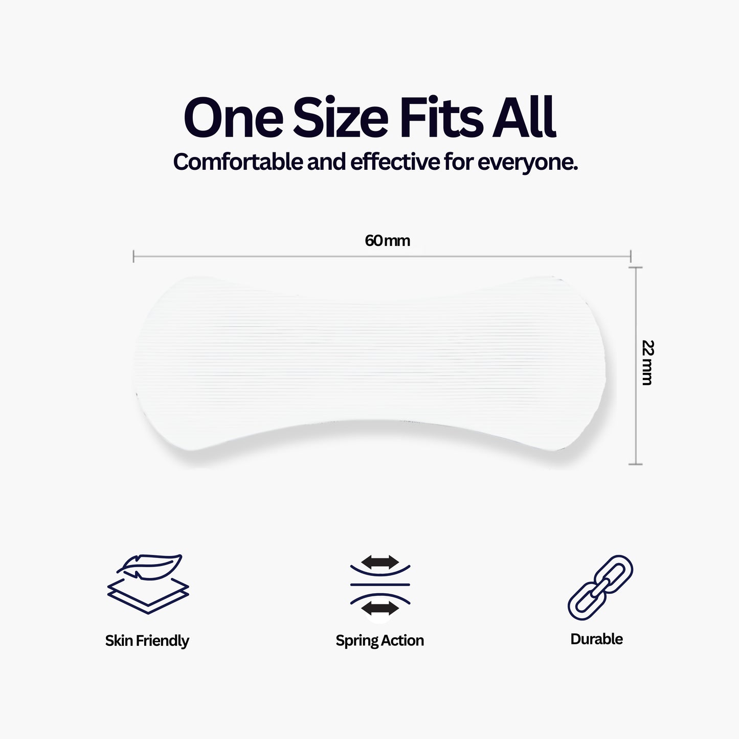 Nasal strip product with dimensions and features on a white background