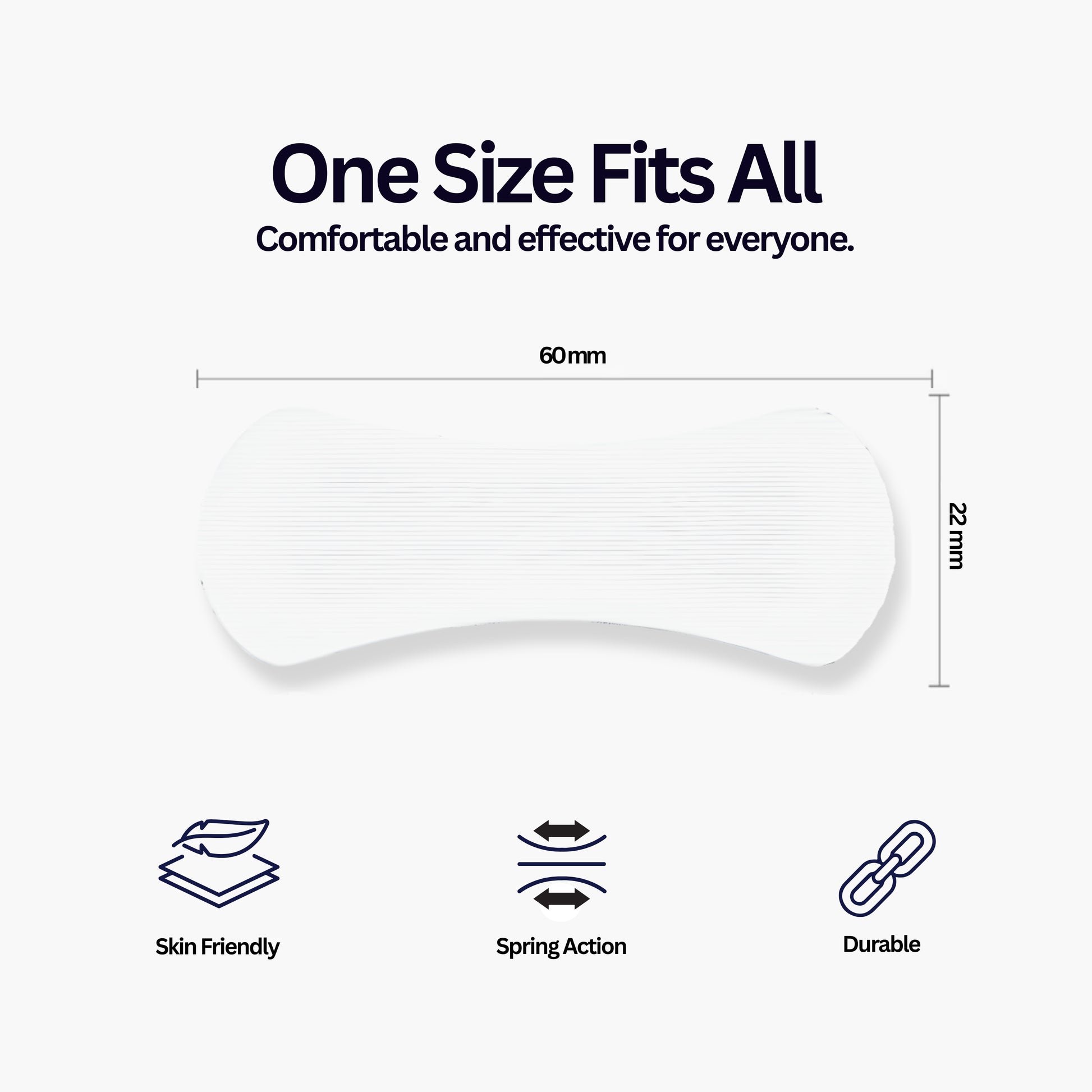 Nasal strip product with dimensions and features on a white background