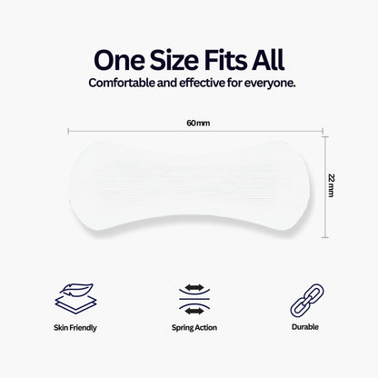 Nasal strip product with dimensions and features on a white background