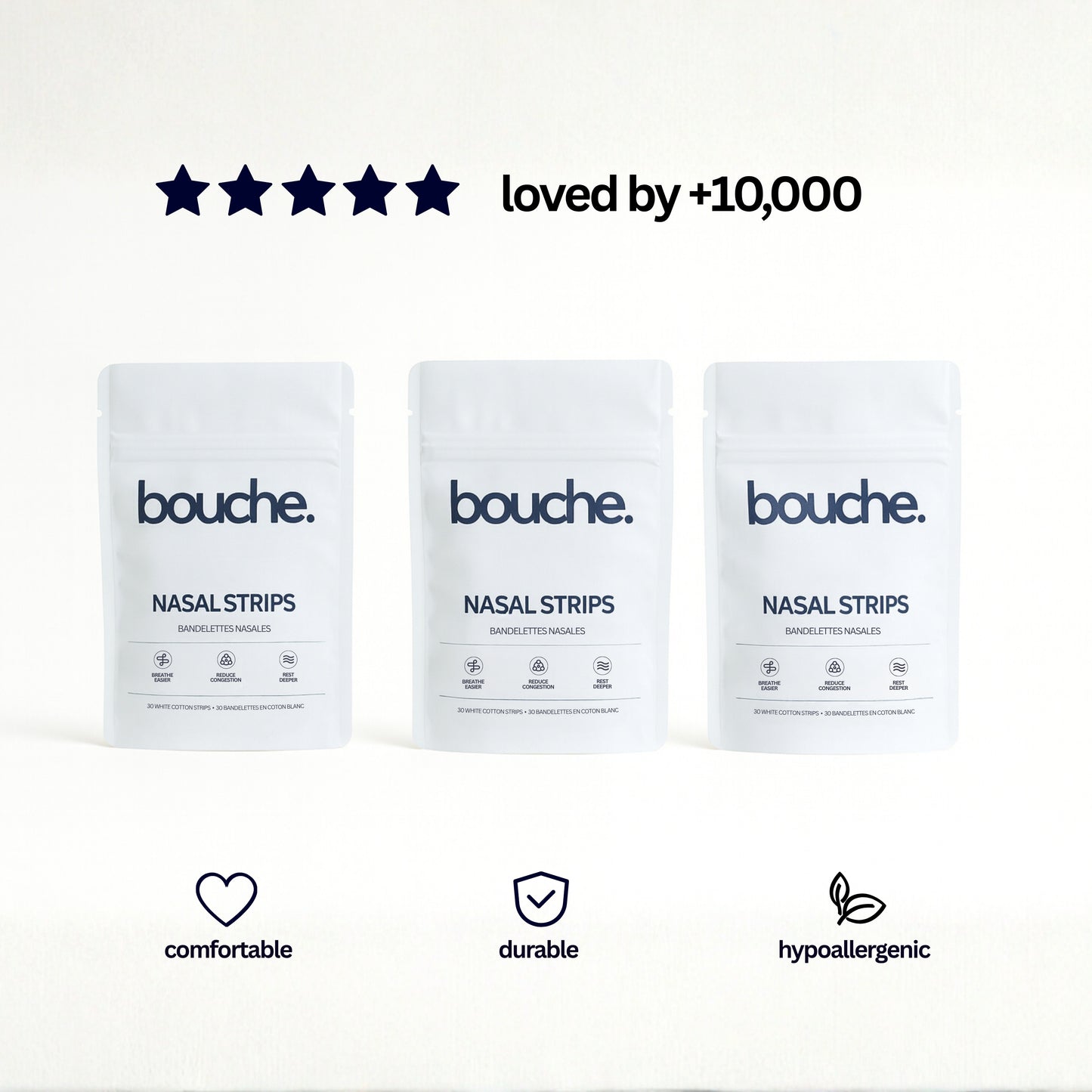 Packaing of the best nasal strips loved by thousands, comfortable, durable,hypoallergenic.