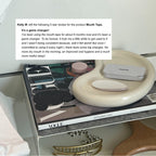 Mouth tape product on a shelf with a magazine and text overlay about a 5-star review.